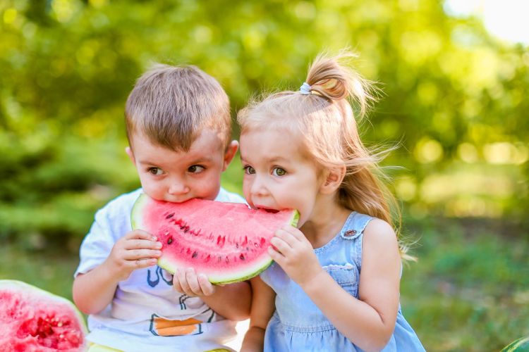 kids eating watermelon